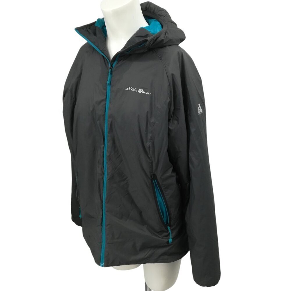 Eddie Bauer First Ascent Gray Goose Down Hooded Jacket Size L Pockets Outdoor